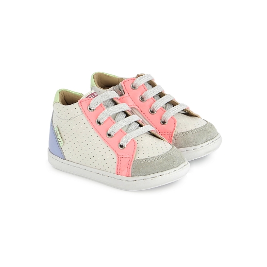 SHOOPOM BOUBA ZIP BOX craie pink neon chaussure premier pas