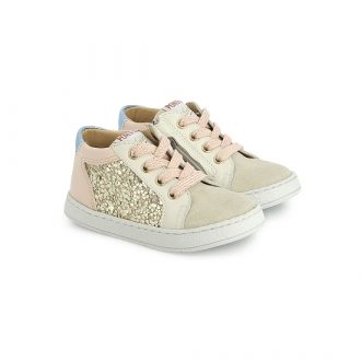 POM D'API ATHLET'S mousse zip top velours crema or chaussure fille